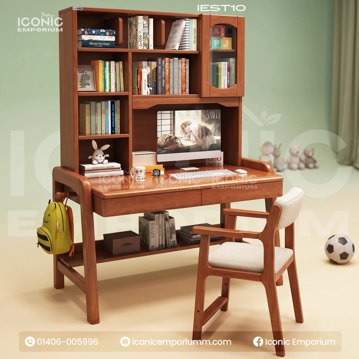 Solid Mehgoni Wooden Reading Table and Chair Combo Set -IEST10