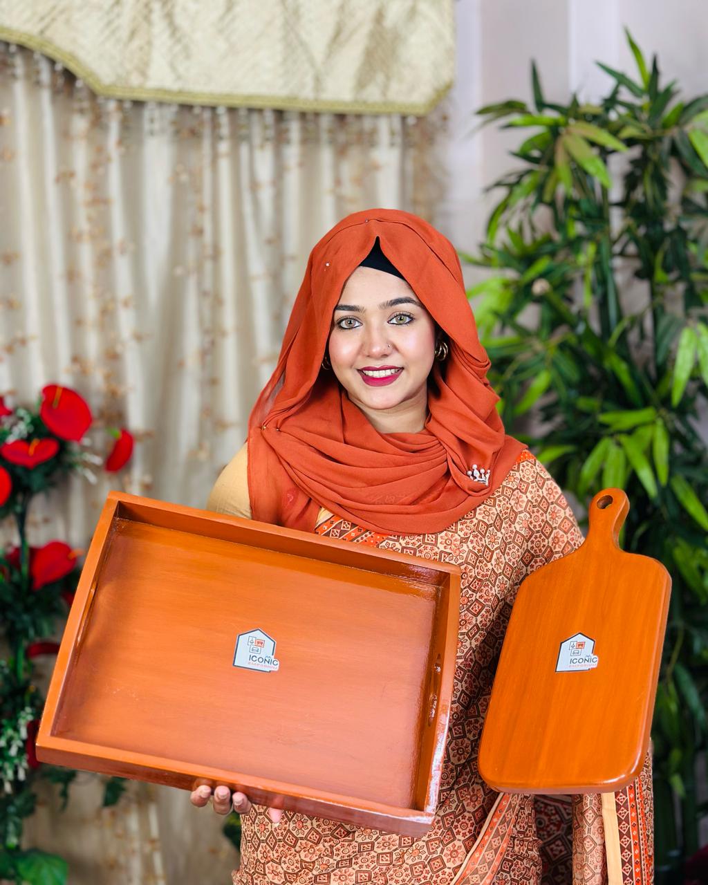 কাঠের চপিং বোর্ড ও সার্ভিং ট্রে কম্বো সেট! image 3
