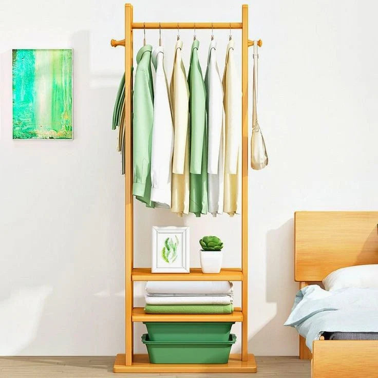 Wooden Multi-Layer Alna with Side Hooks & Double Shelves-IECSM01 image 4