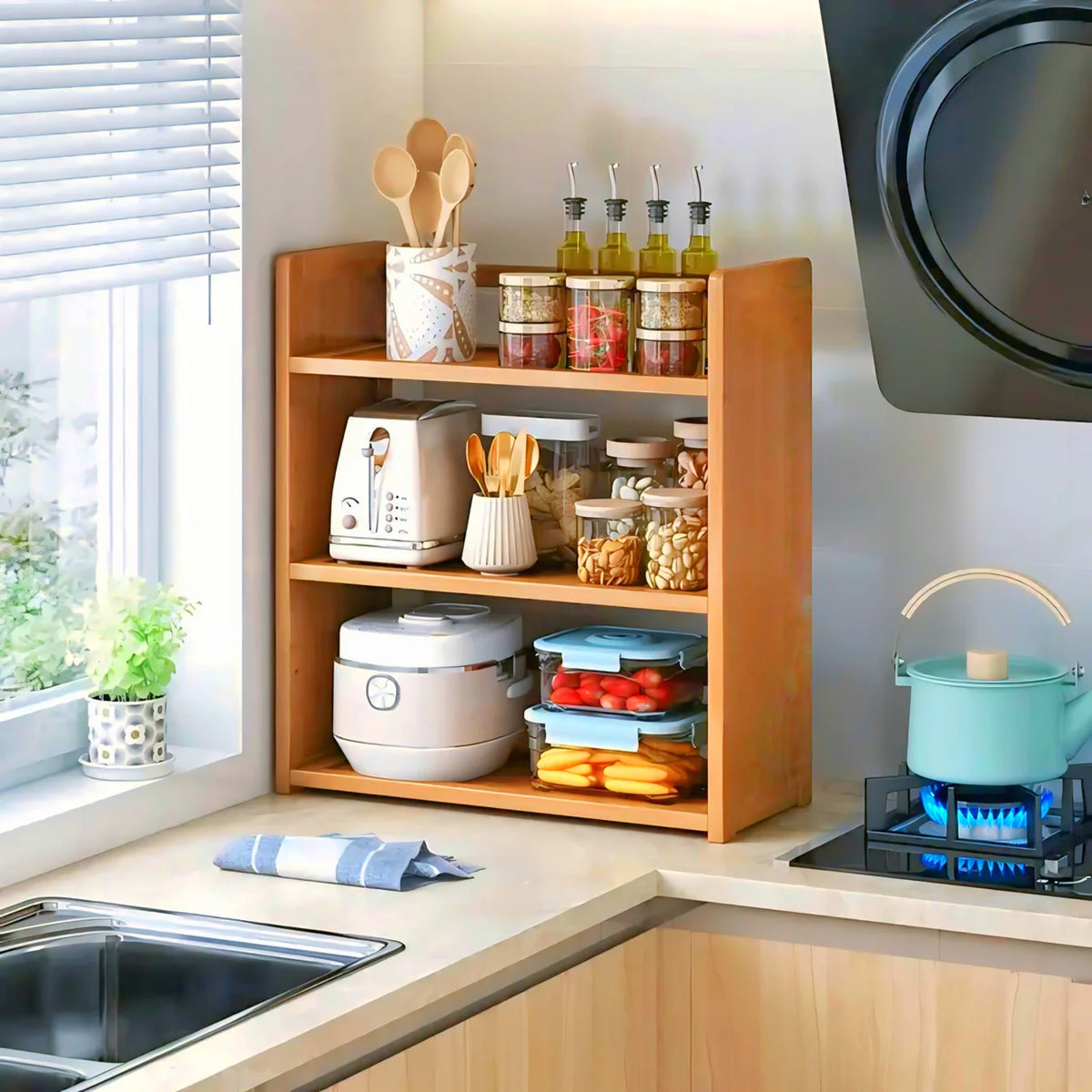 Stylish wooden kitchen shelf for your beautiful kitchen storage-IEKS15