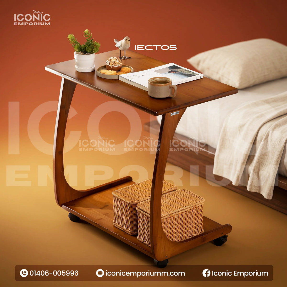Modern Wooden Trolley Coffee Table-IECT05