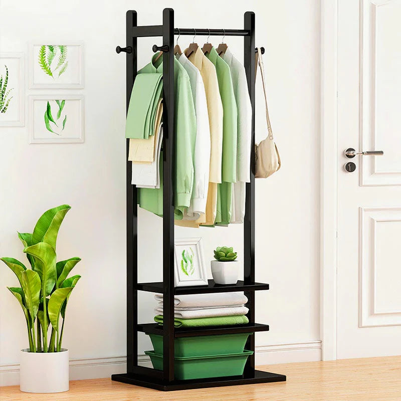 Wooden Multi-Layer Alna with Side Hooks & Double Shelves-IECSM01 image 3