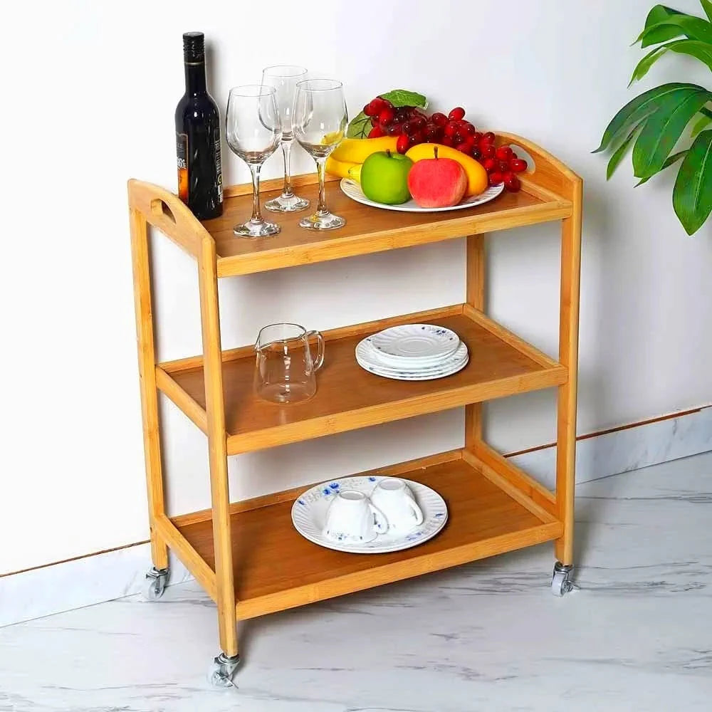 Wooden serving trolley | 3-Shelf Multi-Purpose Kitchen Storage-IEKS19