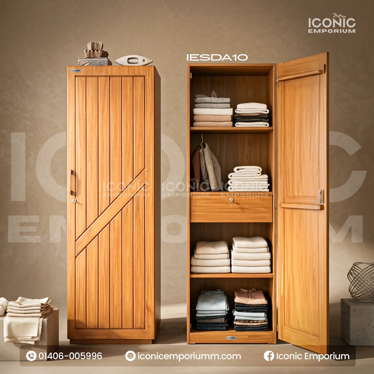 Wooden One Door Almira। Durable Craftmanship-IESDA10