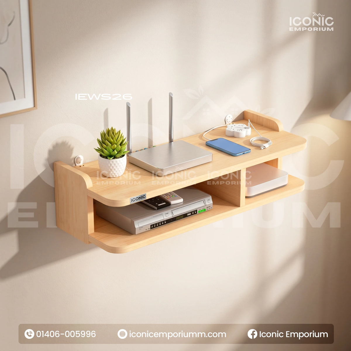 Exclusive Wooden Wall Hanging Router Shelf For Your beautiful Home & Office-IEWS26