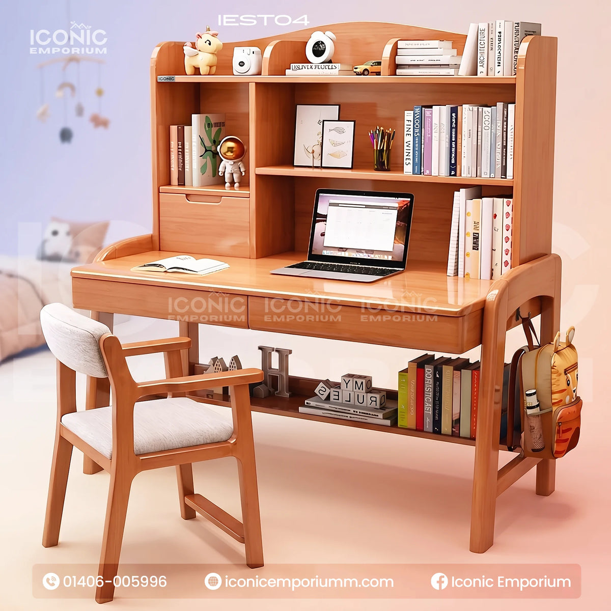 Handcrafted Mehgoni Wood Reading Table and Chair Set -IEST04