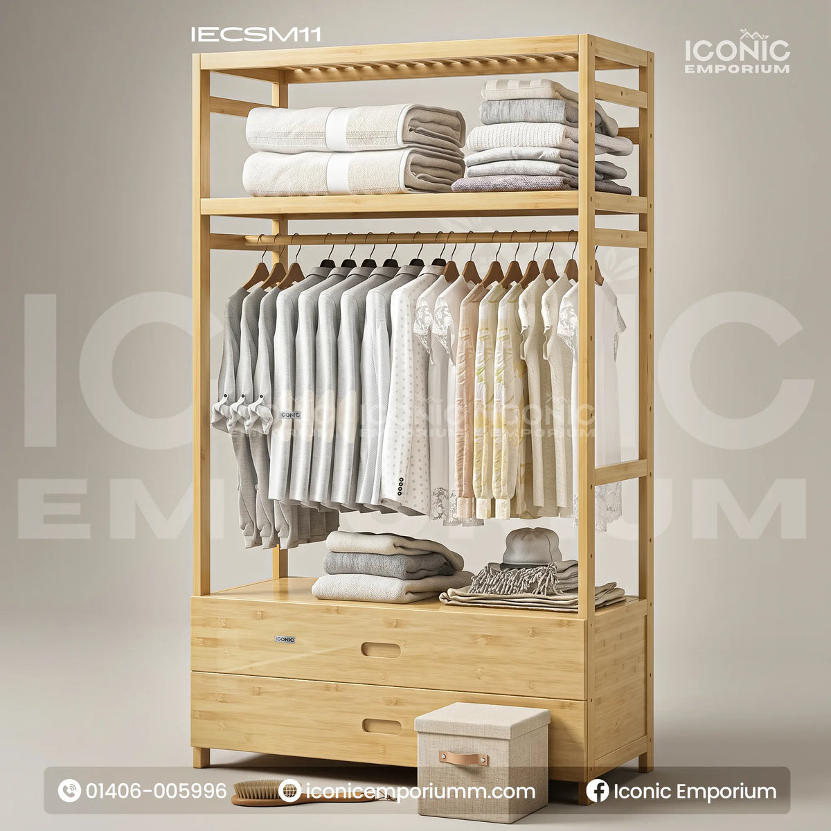 Modern Wooden Garments Stand with Drawers-IECSM11