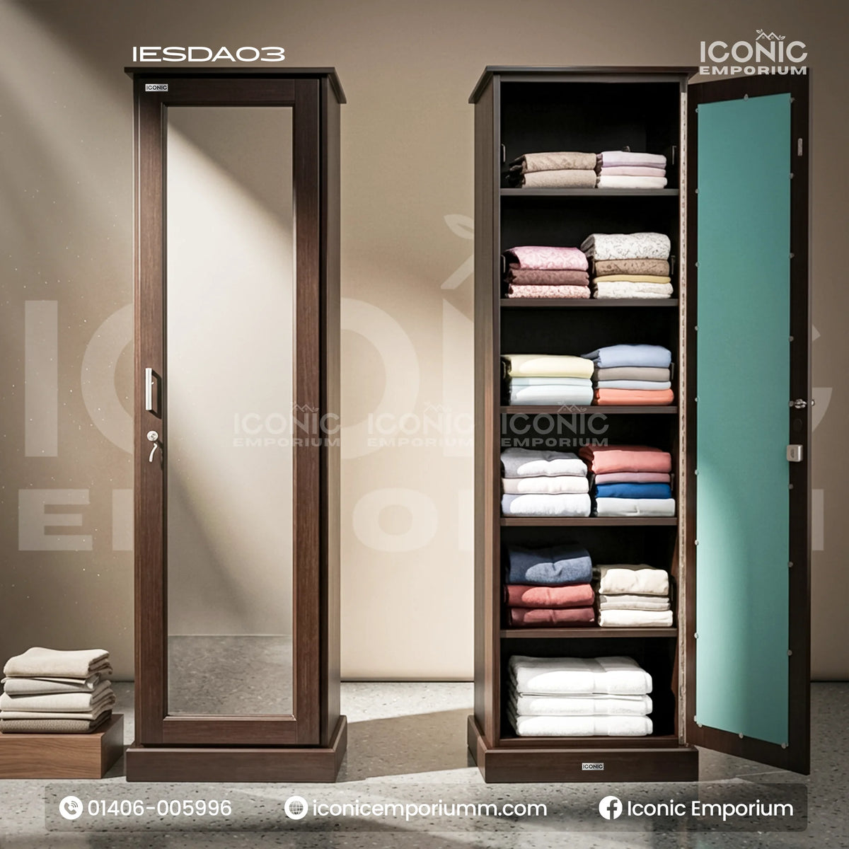 Wooden One Door Almira With Mirror-IESDA-03