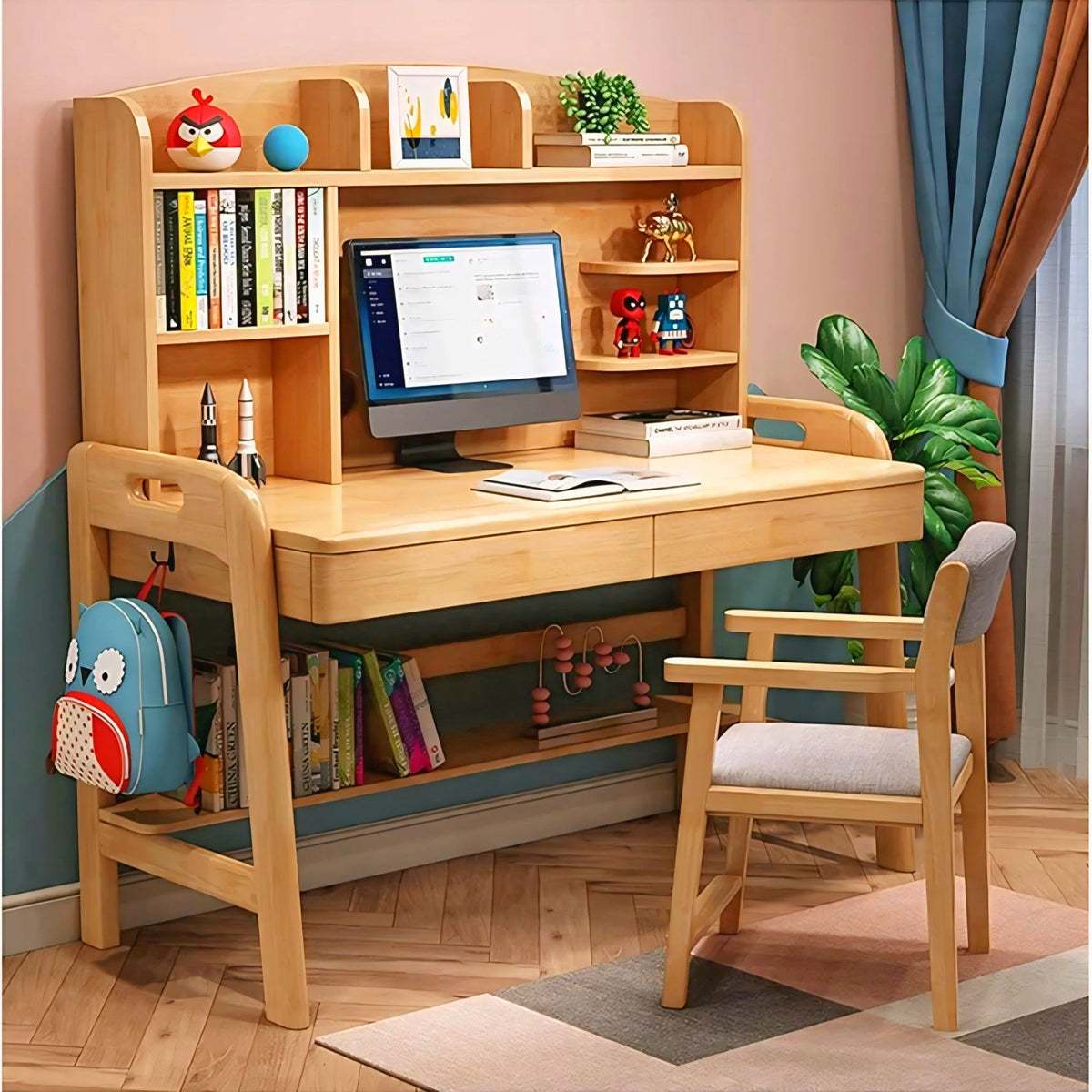 Luxury Mehgoni Wood Reading Table Chair Set for Comfortable Study-IEST01