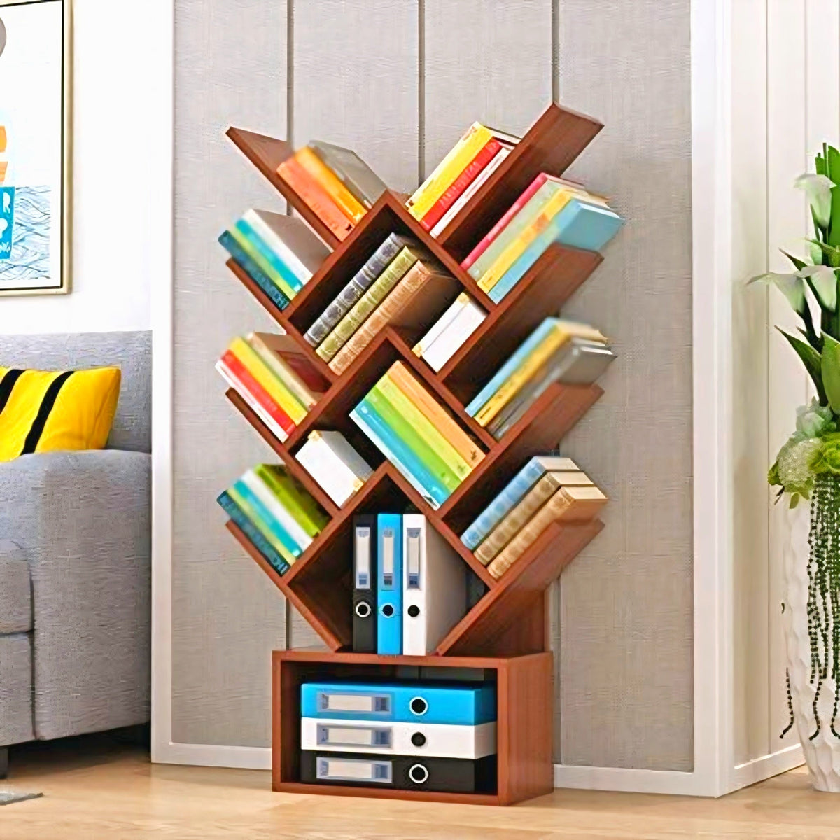 Wooden W Shape Bookshelf For Office / Home-IEBS38