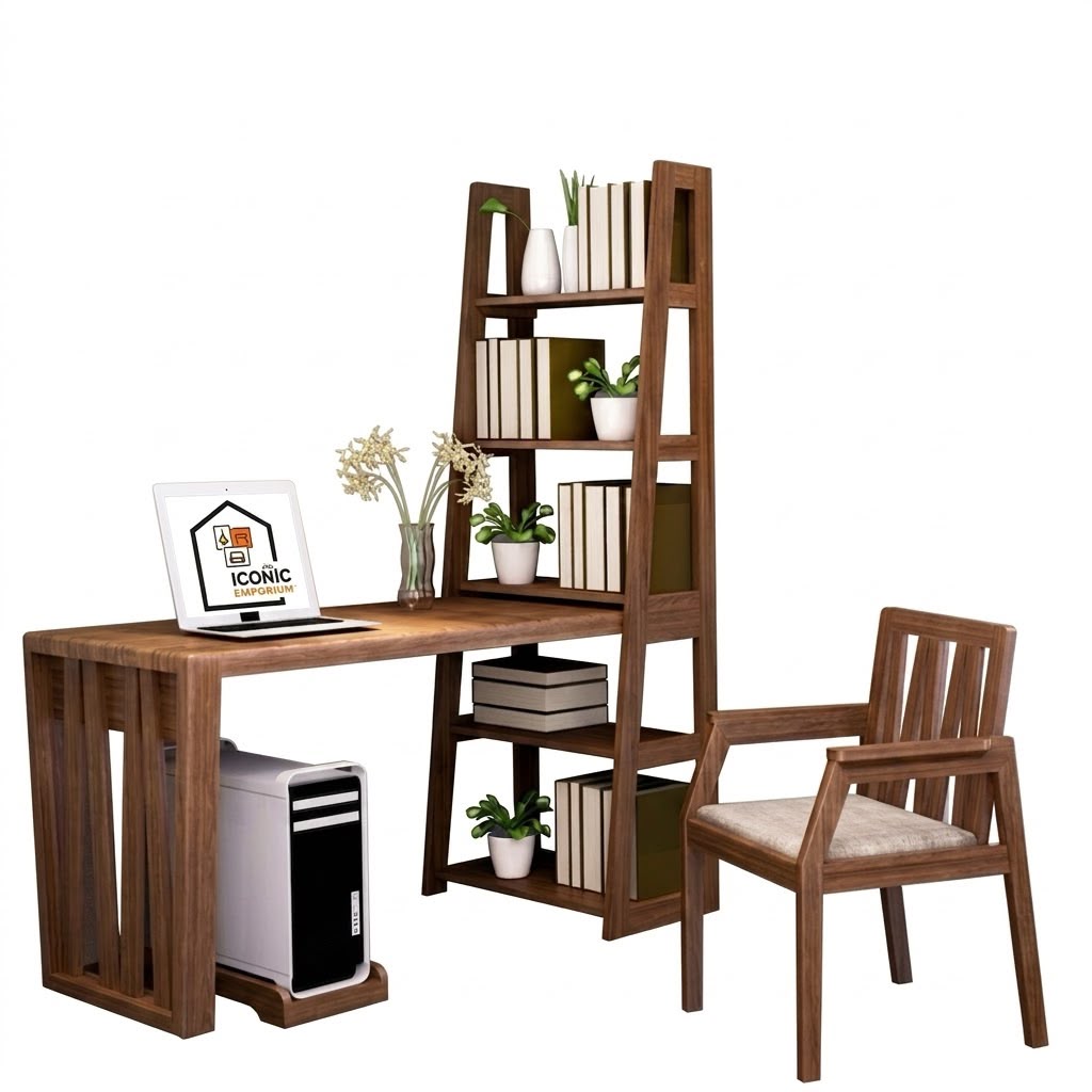 Space-Saving Study Table with Bookshelf-IEST15