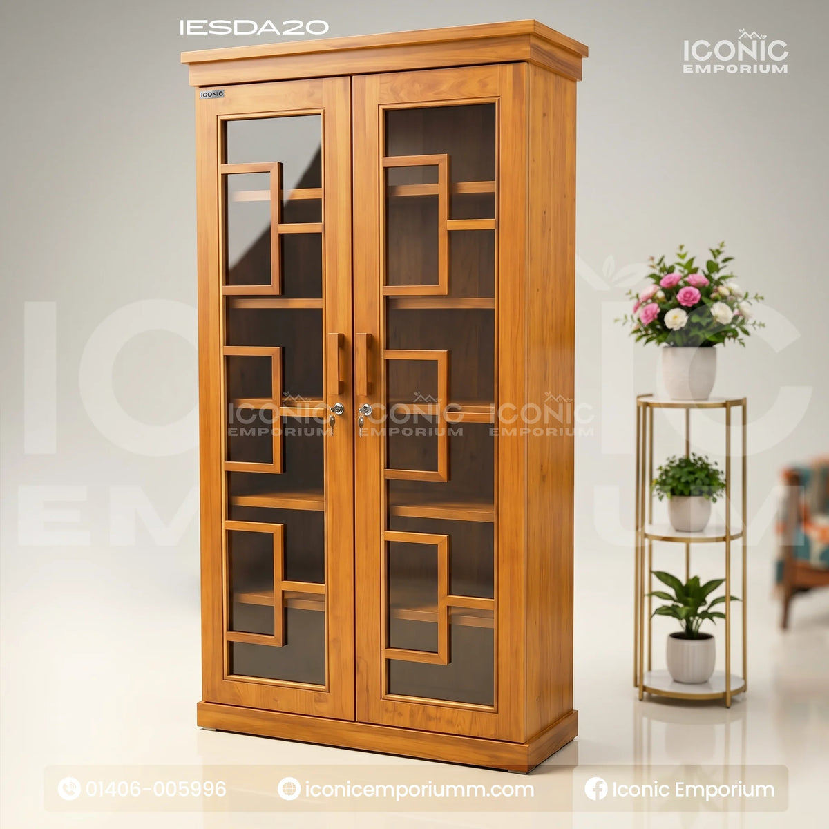 Elegant Wooden Glass Door Almirah Cum Bookshelf- IESDA20
