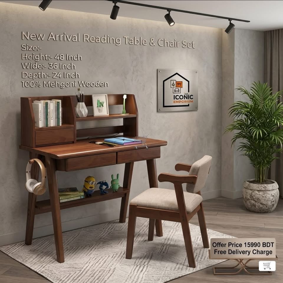 Study Table with Built-In Bookshelf-IEST16