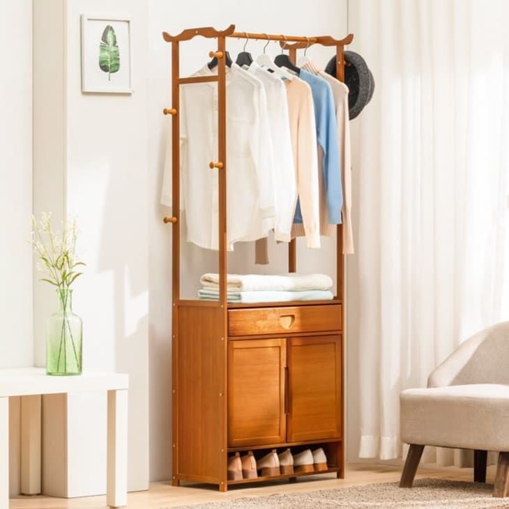 Solid Wooden Wardrobe Stand with Storage Door and Rack-IECSM15
