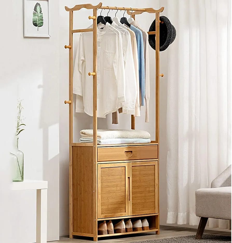 Wooden Cloth Stand- Modern Space Saving Design-IECSM09