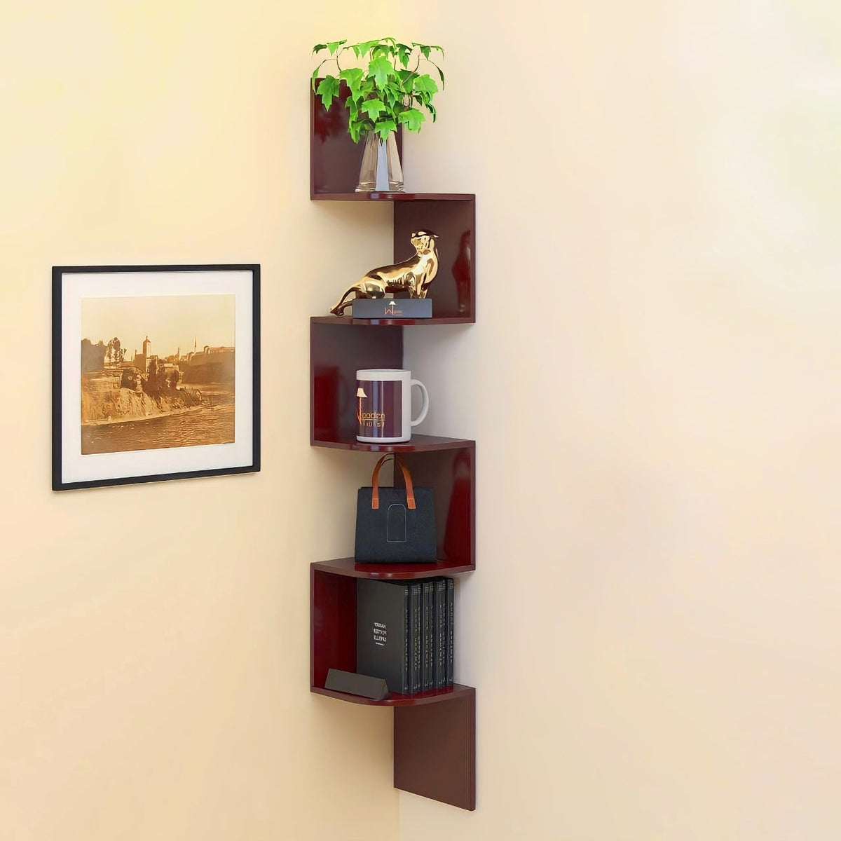 Wall Mounted Wooden Corner Shelf For Office & Home-IEWS06 image 3